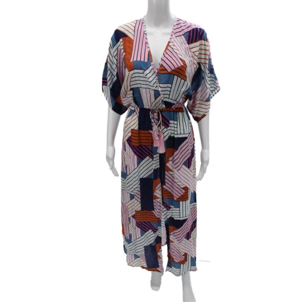 Cooper & Ella Women Kaftan Multicolor V-Neck Geometric Viscose Maxi Size XS